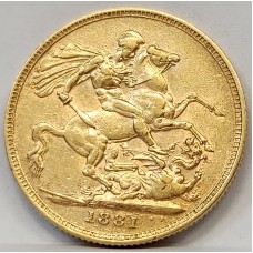 AUSTRALIA 1881 . ONE 1 SOVEREIGN . MELBOURNE . GOLD